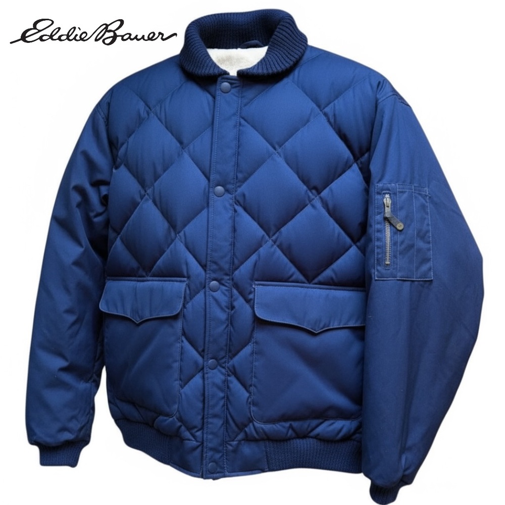 Eddie Bauer Vintage 1936 Skyliner Model Down Jacket Navy Quilted  Mens | Size LT